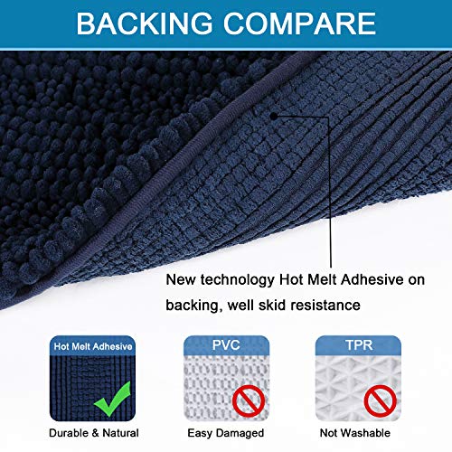 H.VERSAILTEX Bath Rugs for Bathroom Non Slip Bath Mats Extra Thick Chenille Striped Rug 20" x 32" Absorbent Non Skid Fluffy Soft Shaggy Washable Dry Fast Plush Mat for Indoor, Bath Room, Tub - Navy - color: Navy, size: 20" x 32"
