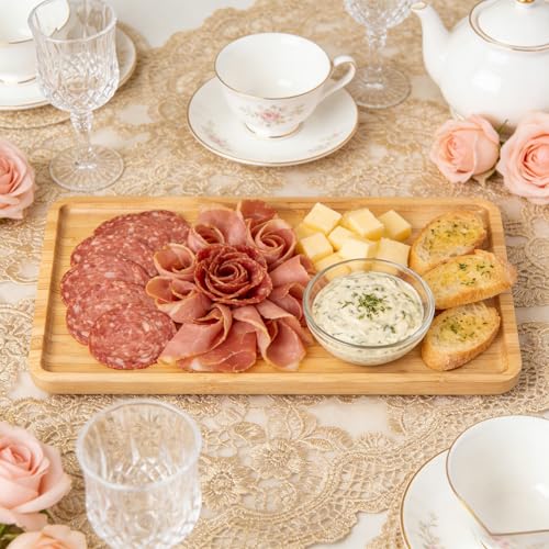VERTORGAN Bamboo Serving Tray,13.8x7.9 Inch Decorative Trays Platter for Coffee Table,Living Room,Bar,Party,Mini Charcuterie Boards Cheese Board,Home Decor（Natural） - color: Natural, size: 13.7" x 7.8" x 0.8"