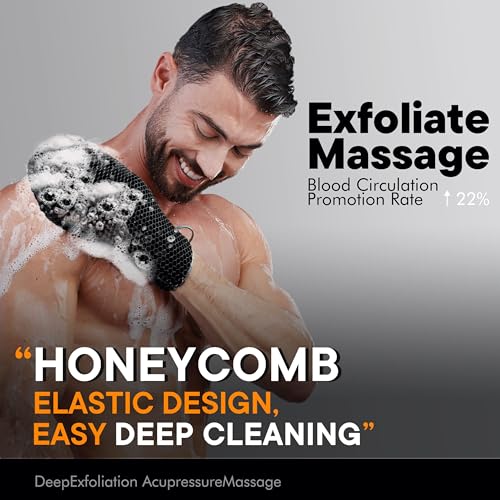 Bath Mitt - Exfoliating Glove, Honeycomb Body Scrubber,Massage Body Scrub Gloves for Home Spa,Mitt Sponges for Cleaning Body,Deep and Gentle,Fast foaming (Black(Standard,Large Size)) - style: BLACK