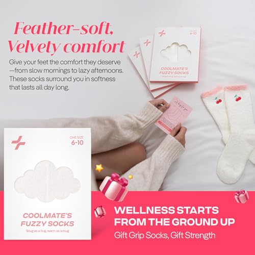 CoolMate Cozy Soft Cloud Socks, Fuzzy Socks for Women - color: D.08 - Embroidered Cherry
