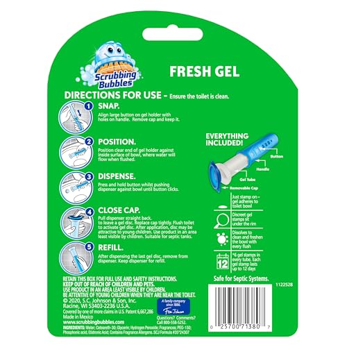 Scrubbing Bubbles Fresh Gel Toilet Bowl Cleaning Stamps, Helps Keep Toilet Clean and Helps Prevent Limescale & Rings, Citrus Scent, 1 Dispenser with 6 Fresh Gel Stamps (Pack of 2) - size: 1.34 Ounce (Pack of 2)