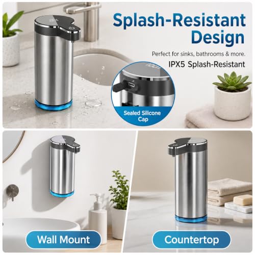 Automatic Liquid Soap Dispenser, Touchless Rechargeable Soap Dispenser for Kitchen & Bathroom, Stainless Steel, 4 Adjustable Foam Levels, USB-C, Waterproof, 12oz/350ml(Stainless Steel Liquid) - color: St-01 Liquid Gray