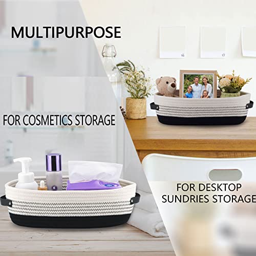 Cotton Rope Toilet Basket Bathroom Decor Baskets, Toilet Paper Holder Basket, Farmhouse Home Decor Organizing Small Baskets 13"x5.9"x4" Black - color: Black