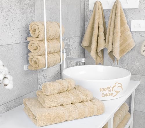 American Soft Linen 100% Cotton Luxury Turkish Towels, 6 Piece Towel Set | Soft Absorbent Quick Dry OEKO Tex Standard 100 Certificated Durable Machine Washable Breathable Premium Hotel Quality - color: Beige, size: 6PC (2BT + 2HT + 2WC)