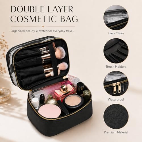 Travel Makeup Bag Makeup Organizer Bag Cosmetic Bag Makeup Bags for Women Cosmetics Cases Portable Waterproof Foldable - color: 00-Black