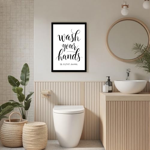 Urmoya Black and White Simple Bathroom Canvas Wall Art, Funny Small Bathroom Wall Decor, Rustic Sign Decoration Art Prints For Toilet Restroom Tabletop Desk 16x24 Inch Wood Framed - color: Character, size: 24"L x 16"W