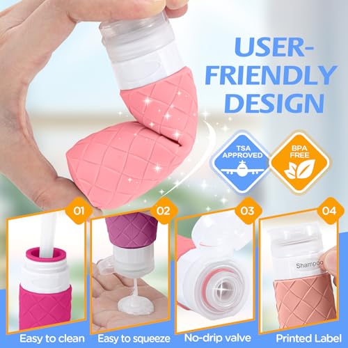 16 Pack Travel Bottles for Toiletries, TSA Approved Travel Size Toiletries Containers Set BPA-Free Silicone Leak Proof Refillable Bottles Stackable Creams Jars Accessories Kit W/Clear Bag Purplish Red - color: Purplish Red