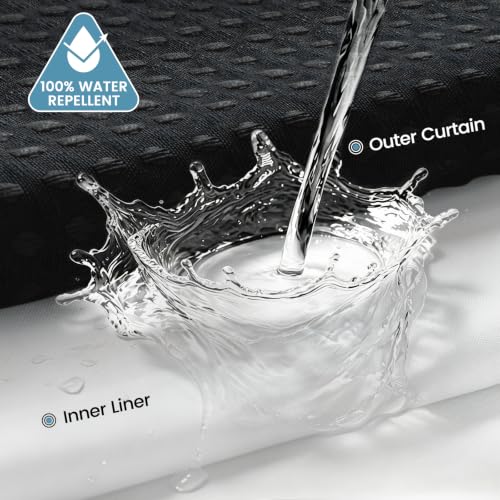 EUTXL Heavyweight Long No Hook Shower Curtain with Snap in Liner,256GSM Waffle Weave Shower Curtains for Bathroom,71W x 80H(78"),Black - color: Black, size: 71"W x 80"L (Pack of 1)