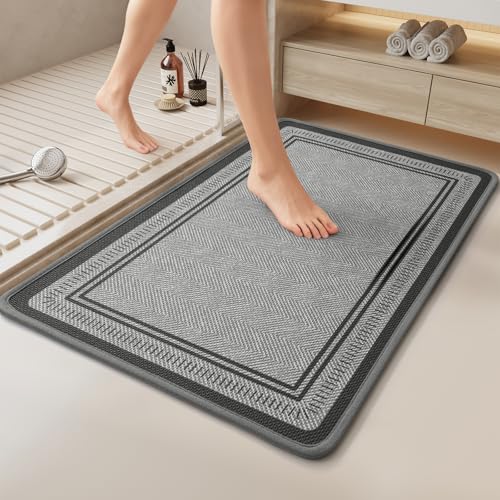 Non Slip Bath Mat with Rubber Backing, Absorbent Quick Dry Bath Rugs Washable, Thin Bathroom Rugs Fit Under Door for Bathroom Floor, Shower and Sink, 16"×24", Grey - color: Grey, size: 16"x24"