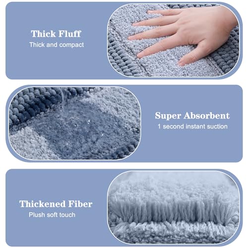 Kmson 2 Pcs Ombre Chenille Bathroom Rugs Set, Non-Slip Shower Mats for Bathroom Floor & Bathtub, Ultra Soft Washable Shaggy Bath Rugs, Thick Absorbent Microfiber Bath Mat Set Blue - color: Light Blue Rug, size: 17" x 24" + 20" x 32"