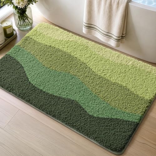 DEXI Bathroom Rugs Non Slip, 32x20 Washable Microfiber Bath Mat Quick Dry, Absorbent Ultra Soft Natural Mountains Bathmat for Shower Floor Tub Sink, Green - color: Green, size: 32" X 20" (Rectangular)