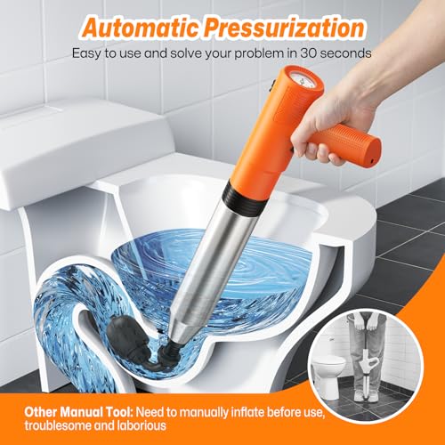 Electric Toilet Plungers for Bathroom,4 in 1 Toilet Unclogger,Auto-Inflation Toilet Plunger Clog Remover Get Instant Result,High Pressure Toilet Plunger Heavy Duty for Washbasin,Sinks,Floors Drain - color: Orange