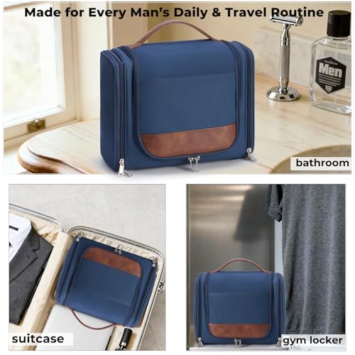 Ralnitote Large Hanging Toiletry Bag for Men, Travel Bathroom Bag with Hook, Hygiene Bag Organizer for Shower, Shaving & Grooming Essentials, Navy - color: Navy