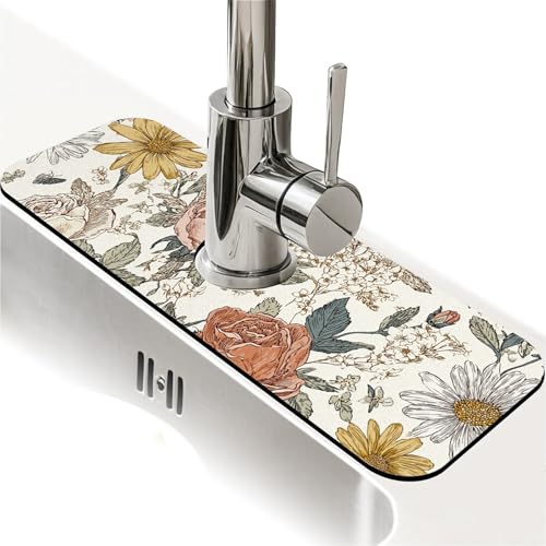 Faucet Fast Absorbent Pad - Blooming Rose Daisy Drying Pad, Suitable For Kitchen, Bathroom, Island And Other Scenes - color: Blooming Rose Daisy