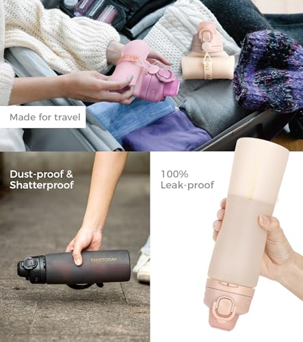 TakeToday Collapsible Water Bottles 21oz (600mL), Foldable Platinum Silicone Travel Water Bottle with Straw & Carry Strap, Leak-Resistant Screw Lid, Wide Mouth, BPA-Free for Hiking, Camping, Travel - color: Black