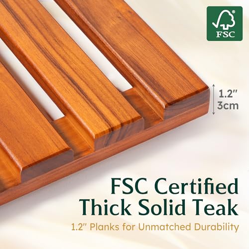 Premium Teak Shower Mat - 24" x 16" Non-Slip Wooden Bath Mat for Bathroom Floor, Fast-Drying Spa-Style Solid Wood Duckboard, Indoor & Outdoor Use - size: 24" x 16" (Rectangular)