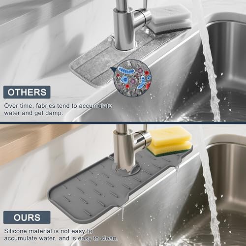 Gosmol Kitchen Sink Splash Guard Silicone Faucet Mat for Kitchen Sink Grey | Sink drain pad behind faucet, Sink rubber mat around faucet guard & draining mat, bathroom sink protector Water Catcher Mat - color: Gray
