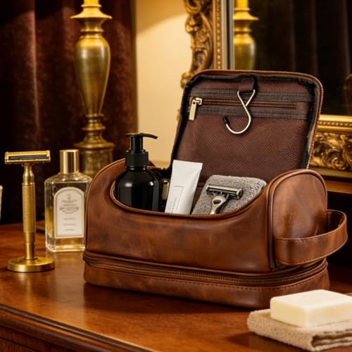 Personalized Travel Toiletry Bag for Men, Custom Initial Shaving Bag Valentines Easter Birthday Retirement Gifts for Men Dad Husband Grandpa Coworker Employee Friend Teacher Light Brown K - color: Light Brown, style: K