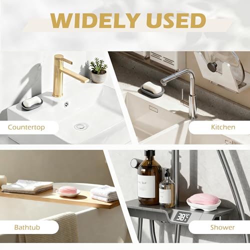 BlingKingdom 2 PCS Silicone Soap Dish Holders, Anti-Slip Portable Self Draining Soap Holder for Shower, Bathroom, Kitchen (White and Grey)