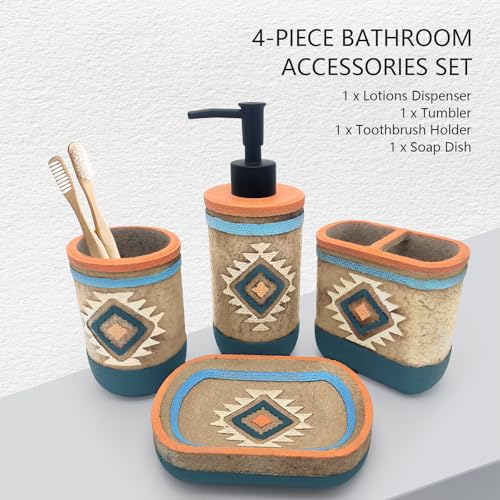 Bathroom Accessory Sets 4PCS Bathroom Accessories Set Complete Tribal Home Decor Southwest Pattern Shape Includes Lotion Dispenser Toothbrush Holder Tumbler Cup & Soal Dish - color: Multicolor, size: Soap Dish