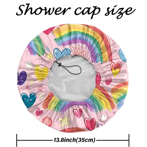 2 PCS Shower Cap Reusable Waterproof Adjustable Double Layer Elastic Dry Hair Bathing Caps Aesthetic Cute for Women Girls-Butterfly Rainbow - color: H-10-Butterfly Rainbow