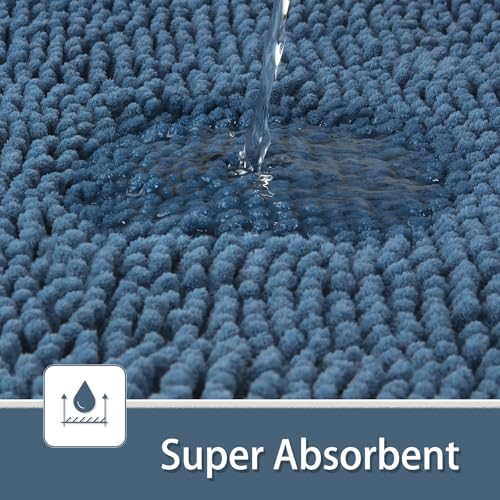 LOCHAS Bathroom Rugs Sets 2 Piece, Soft Non Slip Bath Mat Set, 20''x20'' U-Shaped Toilet Rug and 34''x21'' Denim Blue Bath Rugs, Washable Absorbent Chenille Toilet Rug Set for Bathroom, Shower, Sink - color: Denim Blue