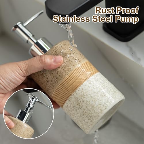 Ceramic Dish Soap Dispenser Set with Silicone Funnel, Hand Soap, Shampoo, Body Wash, Lotion Dispenser for Kitchen and Bathroom, Stainless Steel Pump, Non Slip, 12 Oz - color: Beige and White, size: 1xSoap Dispenser