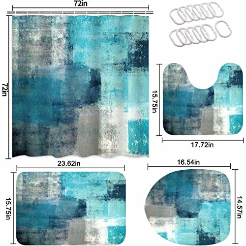 Lnond 4Pcs Bathroom Shower Curtain Sets with Rugs,Turquoise Abstract Painting Bathroom Sets with Shower Curtain and Rugs and Accessories - color: Teal-01