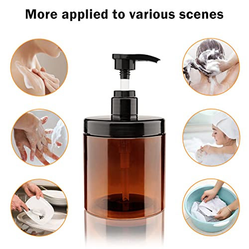 Pump Bottle Dispenser 3 Pcs 600ml/20oz Refillable Plastic Pump Bottles Wide Mouth Jar Style BPA Free Empty Pump Bottles Bathroom Shower Containers for Lotion Shampoo Conditioner (Brown)