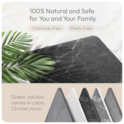 Stone Bath Mats for Bathroom - Diatomaceous Earth Bath Mat, Quick-Dry Bath Stone Mat & Large/Small Stone Shower Mat, Anti-Slip 100% Natural Stone Bathmat, 2 Stone Mats (Black Marble) - color: Black Marble