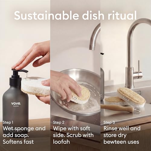 Vove Scrub Sponges, 8 Pack - Loofah & Cellulose Sponges with Cotton, Natural Eco Friendly Kitchen & Dish Sponges, Scouring Scrubbers for Household Cleaning, FSC-Certified Packaging - size: 8 Pack
