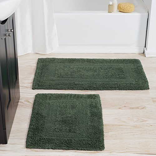 Bathroom Rugs - 2-Piece Cotton Bathroom Mat Set - Machine Washable Bath Mats for Bathroom, Kitchen, or Laundry Room by Lavish Home (Green) - color: Green