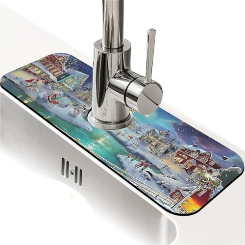 Faucet Fast Absorbent Pad - Christmas Snowy Town , Suitable For Kitchen, Bathroom, Island And Other Scenes - color: Christmas Snowy Town