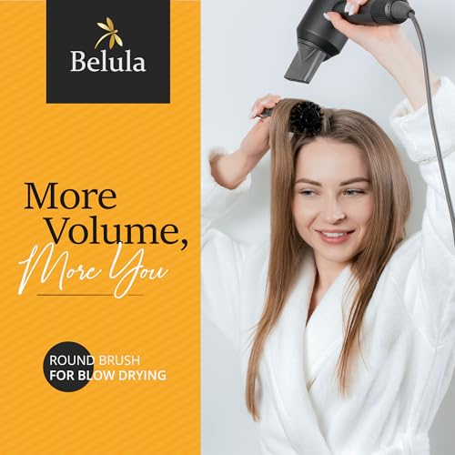Belula 100% Soft Boar Bristle Round Brush for Blow Drying Set. Round Hair Brush With Medium 2.1” Wooden Barrel. Hairbrush Ideal to Add Volume and Body. Free 3 x Hair Clips & Travel Bag. - color: Medium Barrel 2.1"