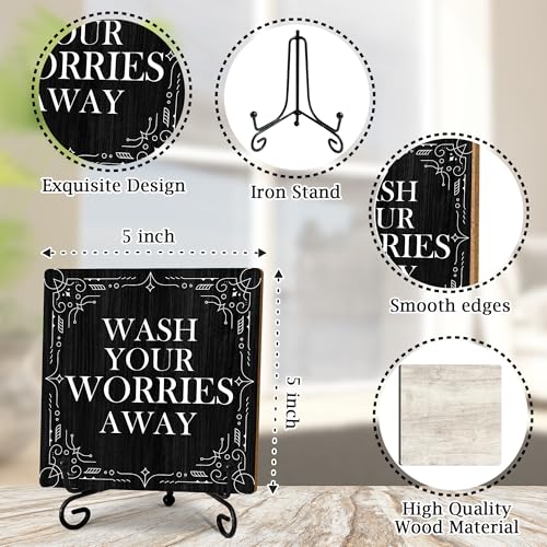 5" Gothic Bathroom Decor, Wash Your Worries Away Sign, Black Bathroom Laundry Room Decor, Bathroom Guest Bathroom Decoration, Funny Toilet Bathroom Plaque Sign Table Shelf Sink Decor-A04 - color: Wash Your Worries-04