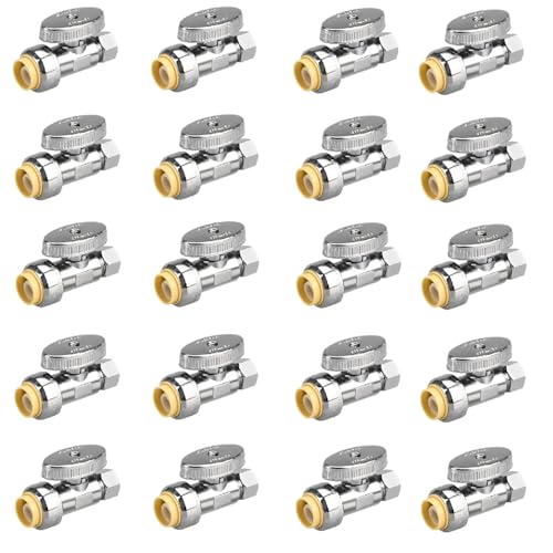 20pcs Straight Stop Valve, 1/2" PTC Input, 3/8" OD Compression Output | for Kitchen, Faucet, Toilet Valves - size: 20×Straight