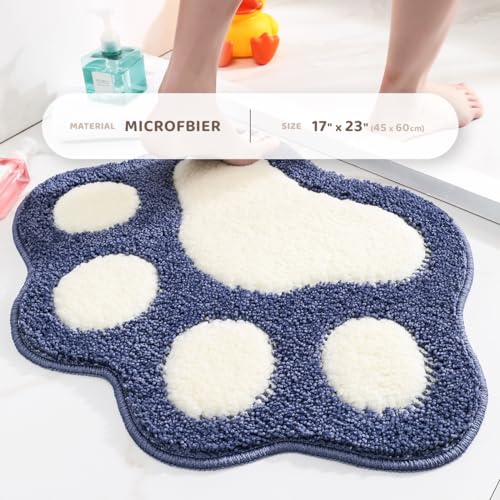 Molesun Paw Shaped Bath Mat, Cute Bathroom Rug Non-Slip, Soft Microfiber Water Absorbent Thick Shower Rug, Machine Washable Bath Rug for Bathroom Bedroom, Blue, 17x23 - color: Blue