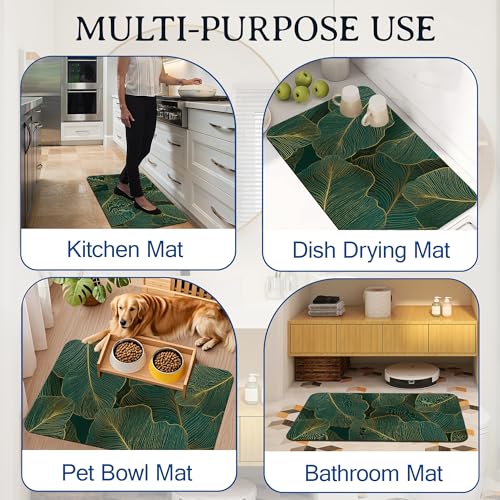 Palm Leaves Bath Mat, Gold Line Bathroom Rugs, Absorbent Bath Rug Floor Rug Carpet for Bathroom Bathtub Bedroom Living Room, 17 x 29.5 Inches - color: Palm Leaves Gold Line