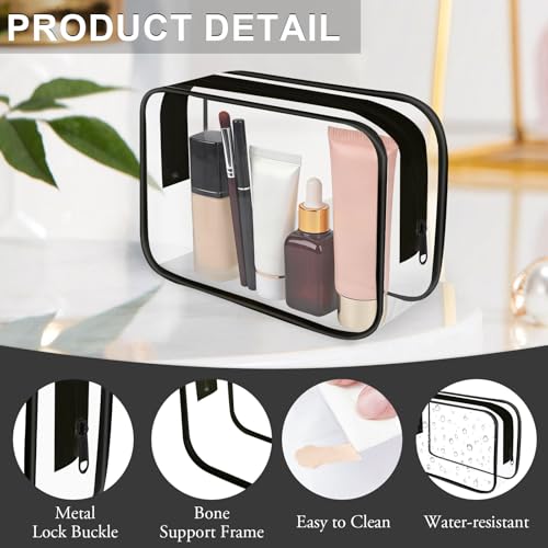 Clear Toiletry Bag, 12 Pack TSA Approved Toiletry Bag Carry on Travel Accessories Bag, Quart Size Bag for 3-1-1 Liquids Airport Airline Compliant Clear Makeup Bag with Metal Zipper (Black Bags) - style: Black Bags