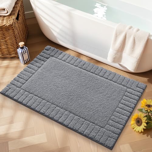 LUMI Bathroom Rugs Non Slip with Rubber Backing, Extra Soft Plush Microfiber Bath Rug Absorbent, Machine Washable Bath Mat Quick Dry for Tub, Shower, Hotel, Dark Grey, 20"x32" - color: Dark Grey, size: 20" x 32"