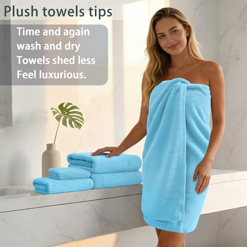 VOOVA & MOVAS Ocean Blue Towels for Bathroom, 100% Cotton | Quick Dry | Soft | Thick,3 Piece Towel Set, 1 Large Bath 30" x 56", 1 Hand 18" x 28", 1 Wash Cloth 13" x 13", Bathroom Essentials - color: Ocean City Blue, size: 3 PC Bathroom Towel Set