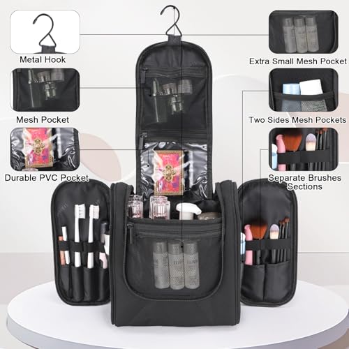 Hanging Toiletry Bag with Hook, Travel Cosmetic Makeup Bag Organizer for Accessories, Shampoo, Shaving Bag for Toiletries Accessories,Travel Essentials Kit (Black) - color: Black