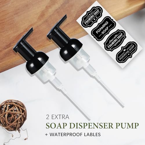 Amolliar Plastic Mason Jar Foaming Soap Dispenser with Pump Lid,16OZ Refillable Hand Soap Dispenser Set with Cute Lables - Farmhouse Decor for Kitchen/Bathroom, Lotion Liquid Dish Soap (2 Pack, Black) - color: Clear Jar With Black Pump, size: 2 Pack