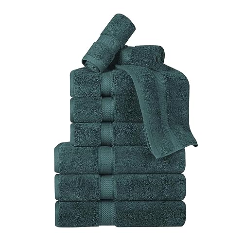 BLUENILEMILLS BNM Madeline Egyptian Cotton Heavyweight Towels, Ideal for Shower, Spa, Hotel, 800 GSM, Face/Washcloths, Hand Towels, Bath Towels, Highly-Absorbent, Luxury, 9 Piece Towel Set, Teal - color: Teal, size: 9-Piece Towel Set