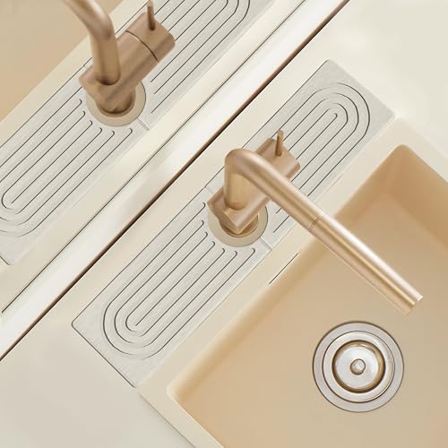 Quick Dry Stone Sink Splash Guard, 16" Extended Diatomaceous Earth Sink Absorbent Faucet Mat, Instant Drying Stone Tray for Kitchen & Bathroom Countertops, Aesthetic Home Decor Gift Women, Ash Grey - size: 16" x 3.9"