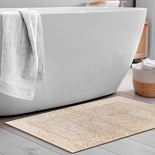 Savi Home Bath Mat Rug 17x24 Linen, 100% Pure Cotton Linen, Super Soft Bath Rug, Plush & Absorbent, Hand Tufted Heavy Weight Construction, Full Reversible Step Out Rugs - color: Linen, size: 1'5" x 2' (Rectangular)
