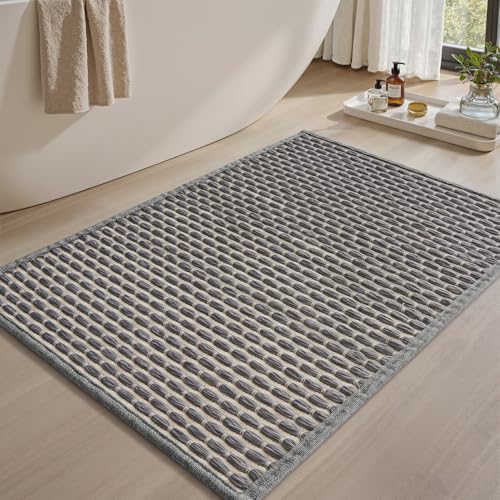 AMOAMI Unique Woven Bath Mat, Super Absorbent Non Slip Bath Mats for Bathroom Floor Textured Bathroom Mat Quick Dry Washable Boho Thin Bathroom Rugs for Beside Tub, 18" x 30", Grey - color: Grey, size: 18" x 30"