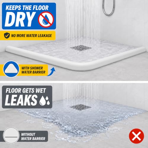 98 Inch Collapsible Shower Water Dam, Shower Threshold Water Dam Shower Barrier, Dry and Wet Separation Door Dam Water Stopper Kitchen Shower Threshold Silicon Water Blocker(Mini Trapezoid) | Flexible silicone water barrier for showers, sinks, and counter