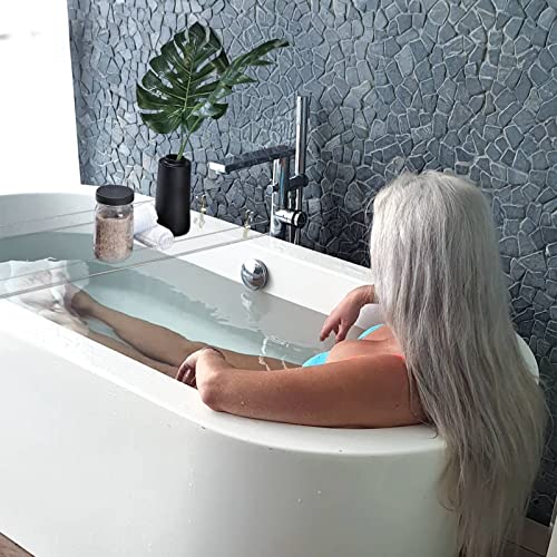 Clear Bathtub Caddy Tray, 31" Acrylic Bathtub Shower Table with Metal Handles, Luxury Bathroom Accessories