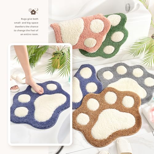 Molesun Paw Shaped Bath Mat, Cute Bathroom Rug Non-Slip, Soft Microfiber Water Absorbent Thick Shower Rug, Machine Washable Bath Rug for Bathroom Bedroom, Blue, 17x23 - color: Blue